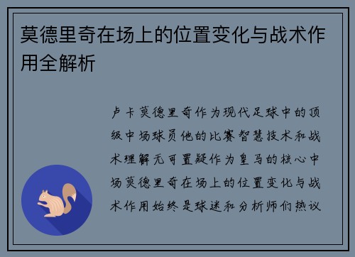 莫德里奇在场上的位置变化与战术作用全解析